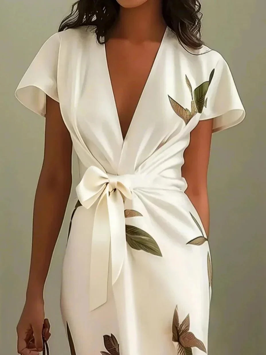Justa | Vestido Midi Cruzado con Estampado de Hojas