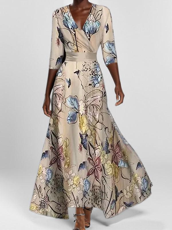 Inocencia | Vestido Largo Elegante con Mangas Tres Cuartos