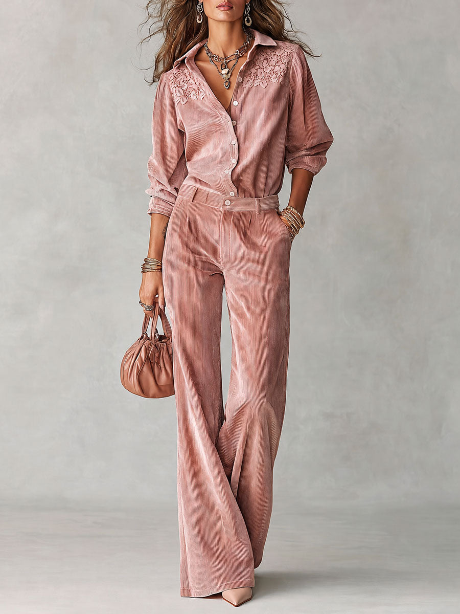 Marciana | Conjunto Bohemio de Camisa de Pana y Pantalón Ancho