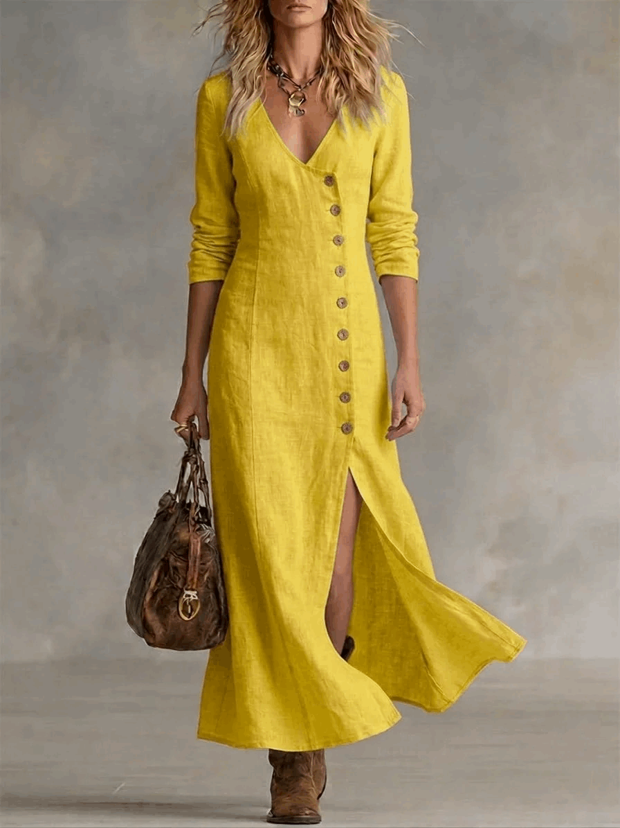 Edelmira | Vestido Largo Abotonado con Abertura