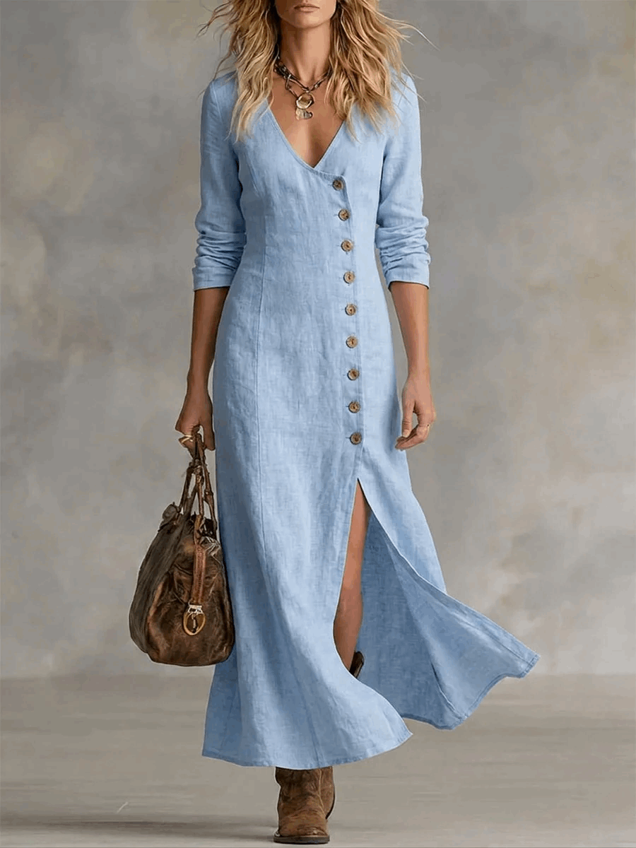 Edelmira | Vestido Largo Abotonado con Abertura