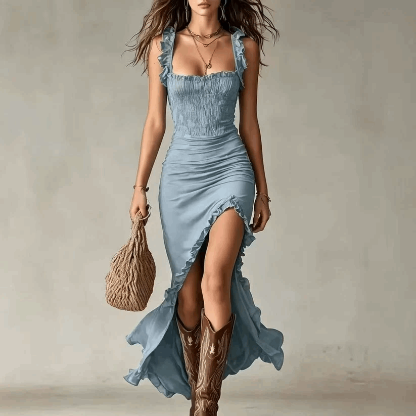 Gonzala | Vestido Drapeado con Abertura Lateral