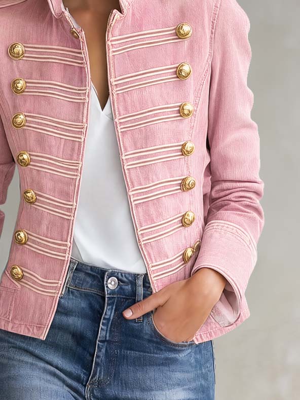Sinesia | Chaqueta Militar Vaquera Rosa con Botones Dorados