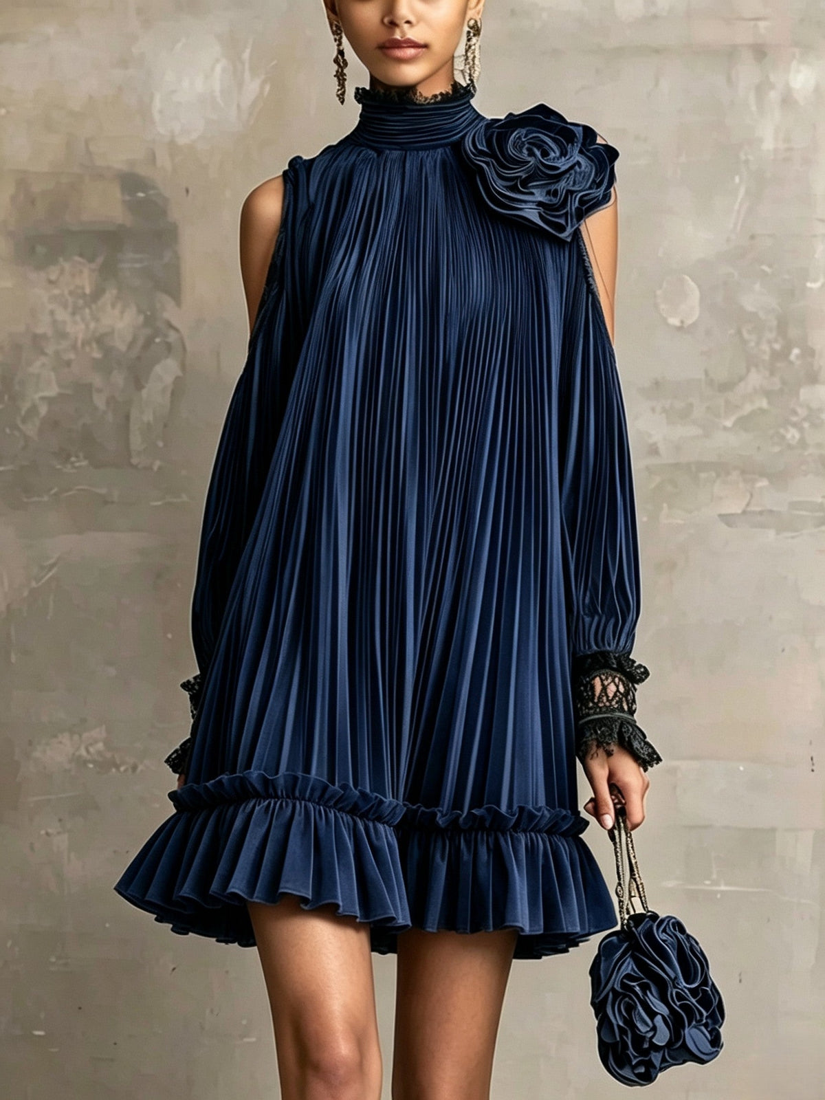 Demetria | Minivestido Plisado Verde Oliva con Volante