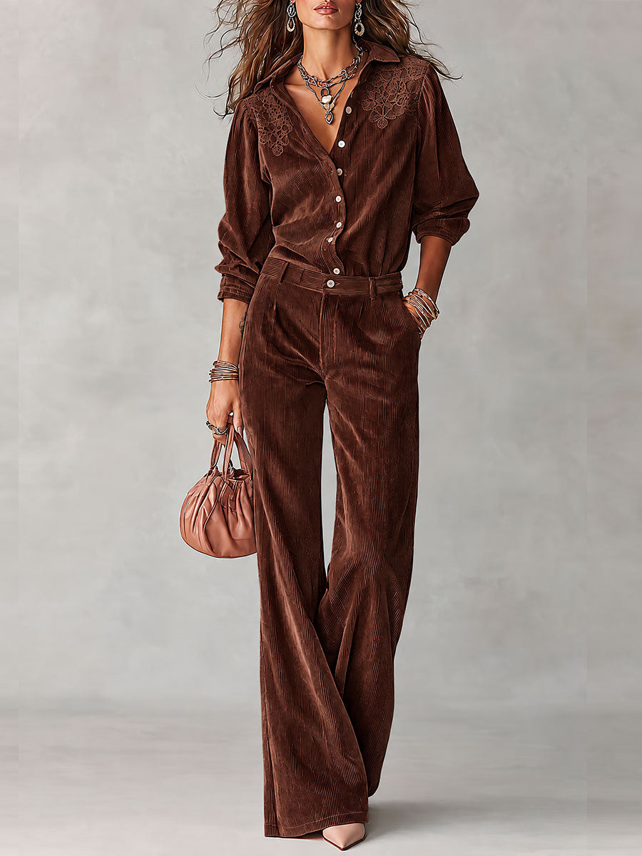 Marciana | Conjunto Bohemio de Camisa de Pana y Pantalón Ancho