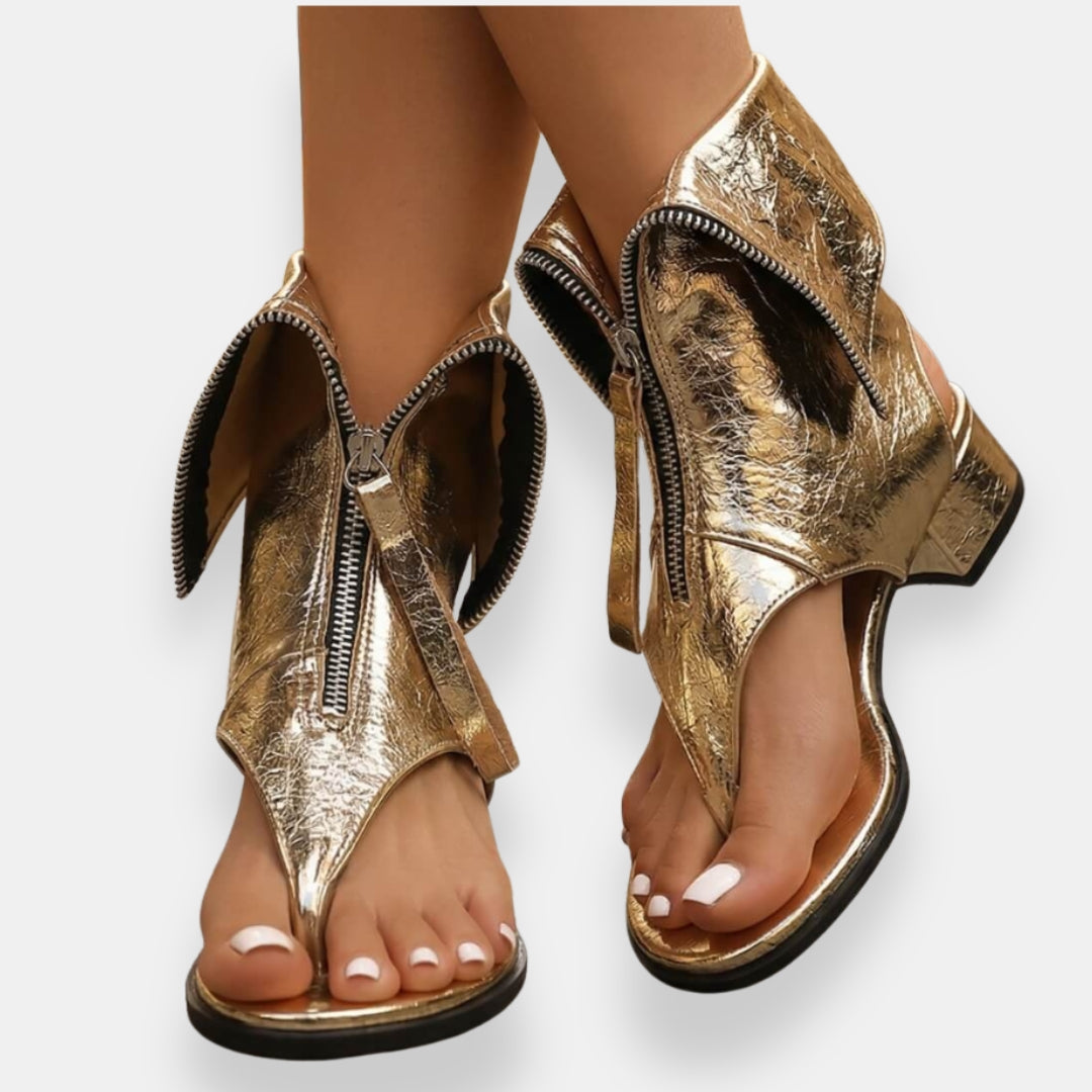 Esmeralda | Sandalias Metalizadas con Cremallera