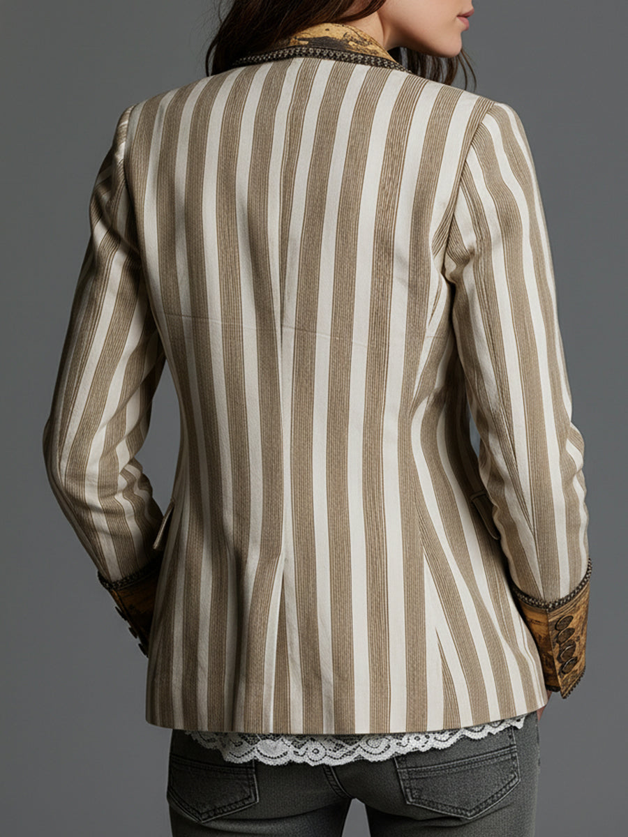 Susana | Chaqueta de Rayas con Cuello Estampado