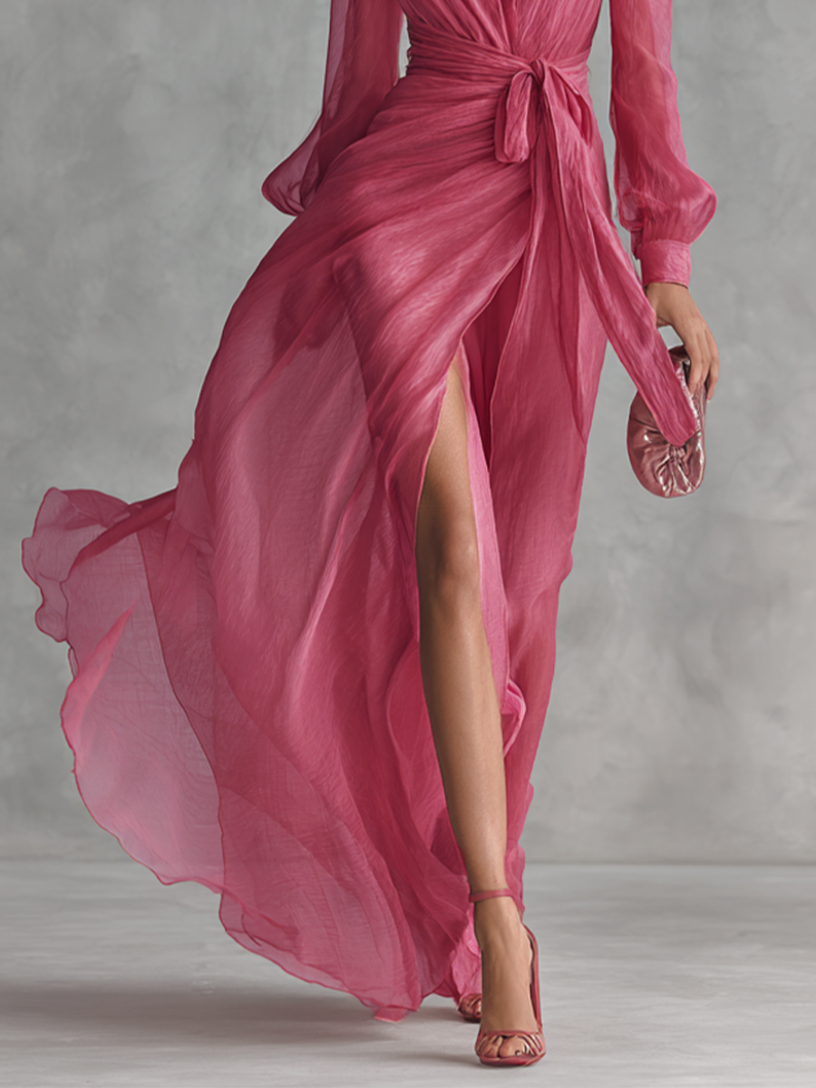 Azahara | Vestido Largo de Gasa con Perlas