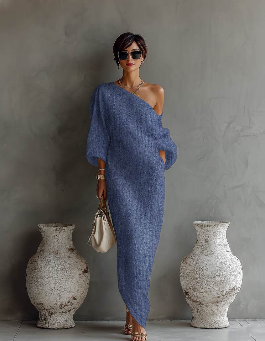 Rosalba | Vestido Marfil con Hombro Descubierto