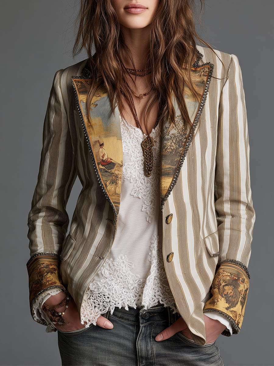 Susana | Chaqueta de Rayas con Cuello Estampado