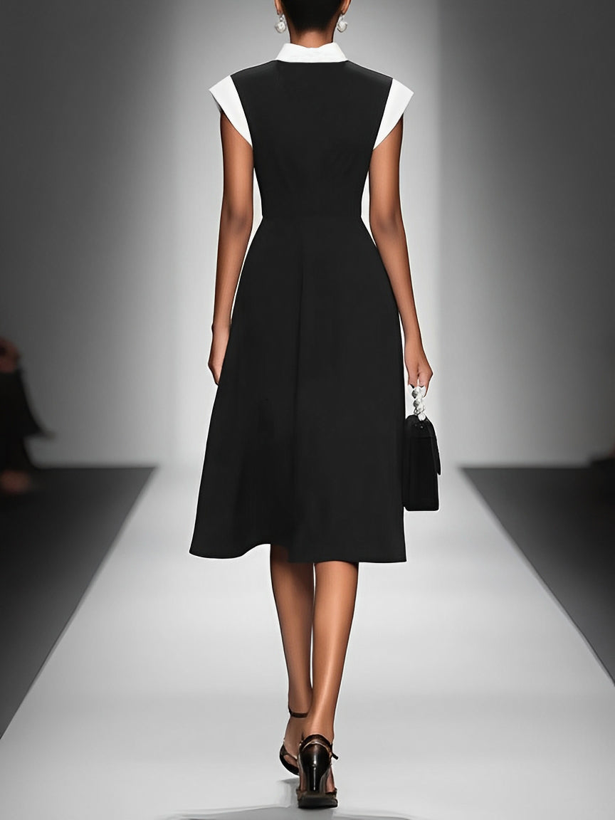 Pía | Vestido Midi Bicolor de Cuello Cuadrado