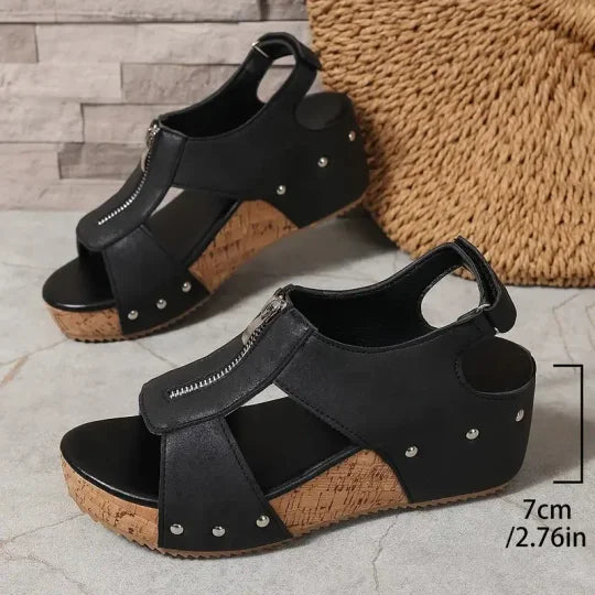 Frida | Sandalias de Cuña con Cremallera