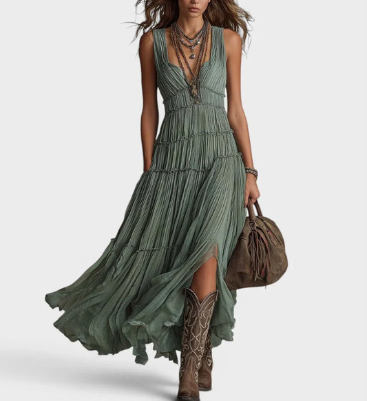 Ramira | Vestido Largo Verde Bohemio y Fluido