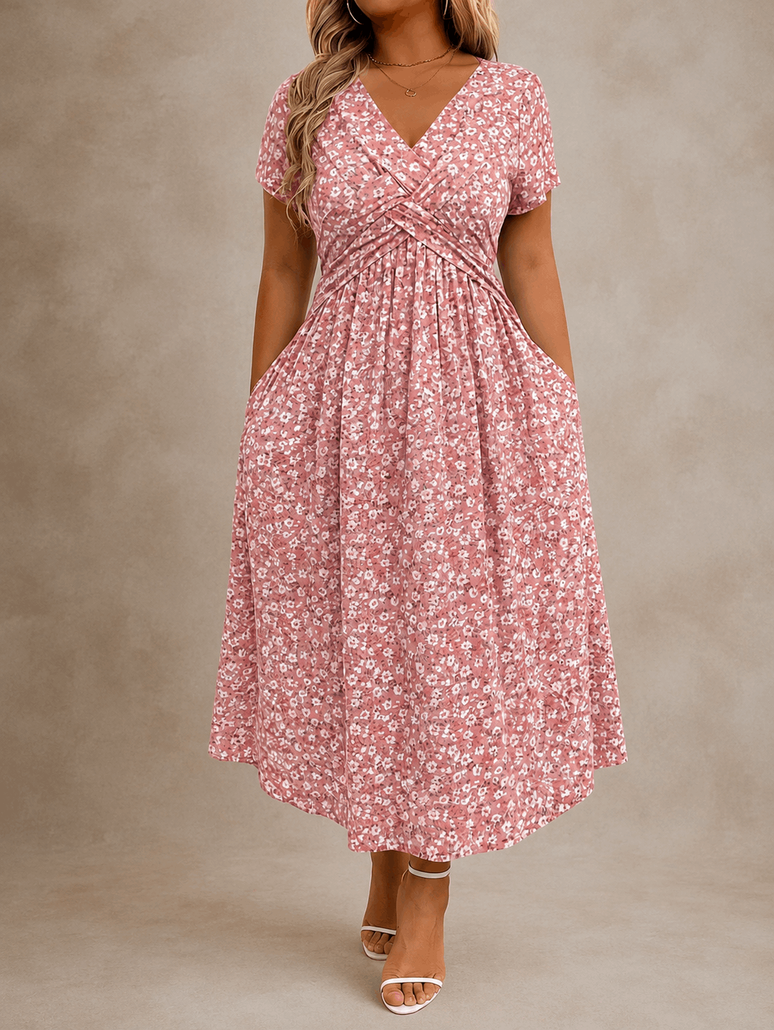 Felipa | Vestido Midi Floral Cruzado de Manga Corta