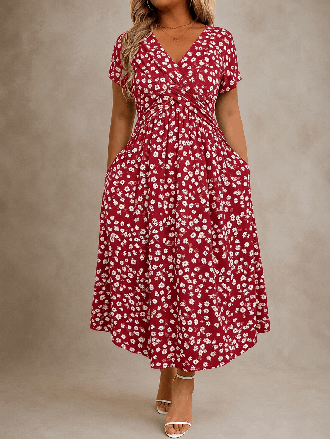 Felipa | Vestido Midi Floral Cruzado de Manga Corta