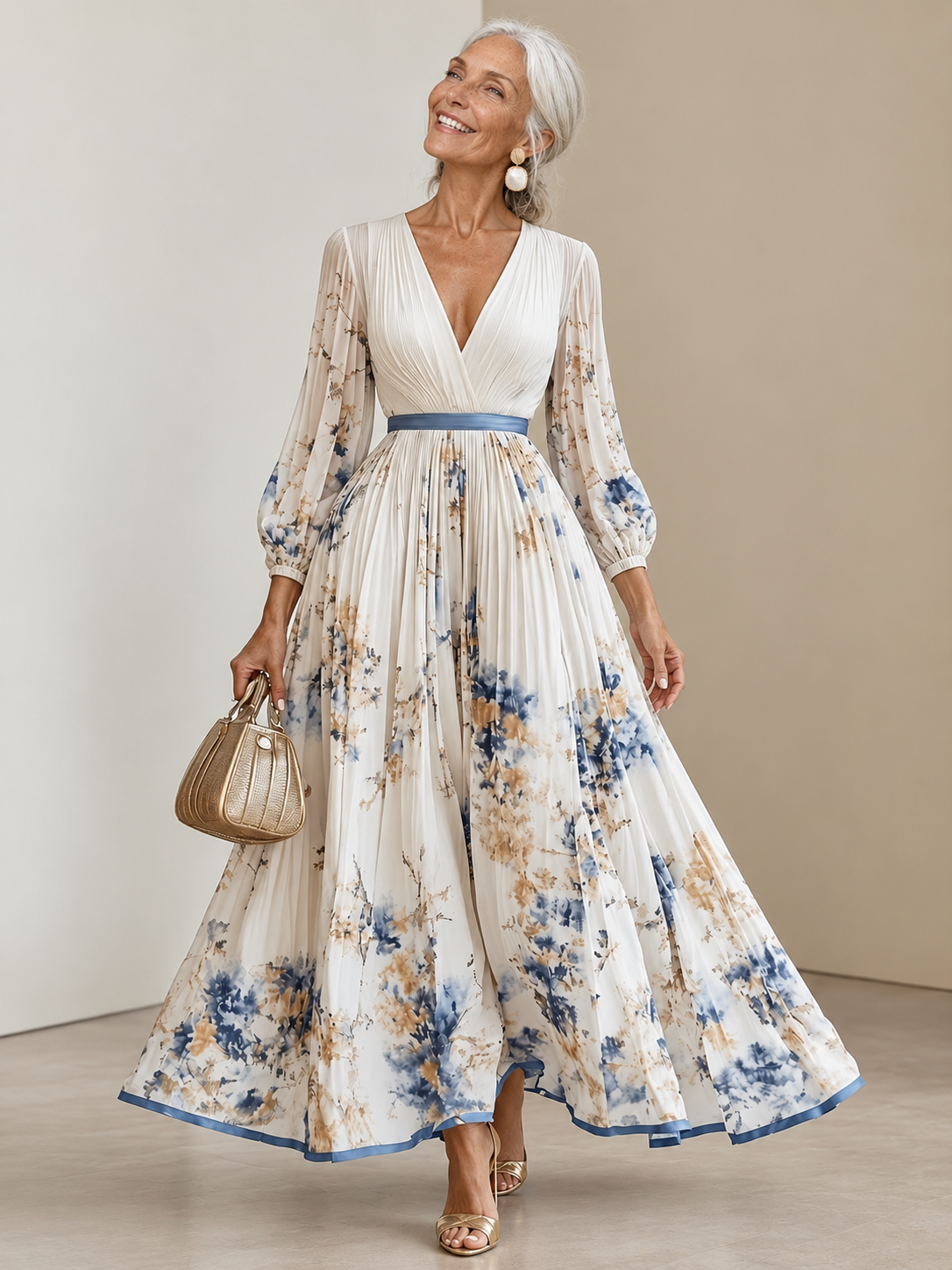 Tecla | Vestido Largo Estampado con Escote en V