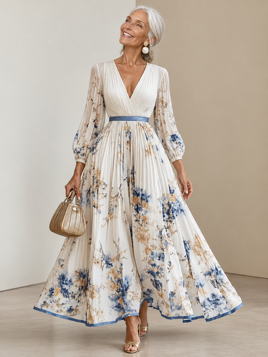 Tecla | Vestido Largo Estampado con Escote en V