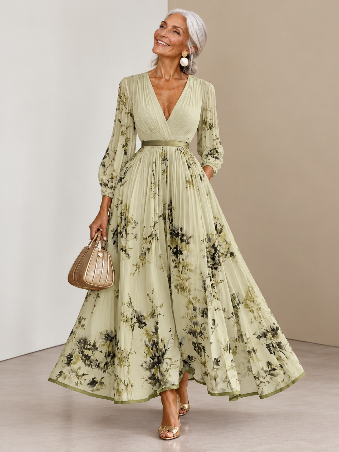Tecla | Vestido Largo Estampado con Escote en V
