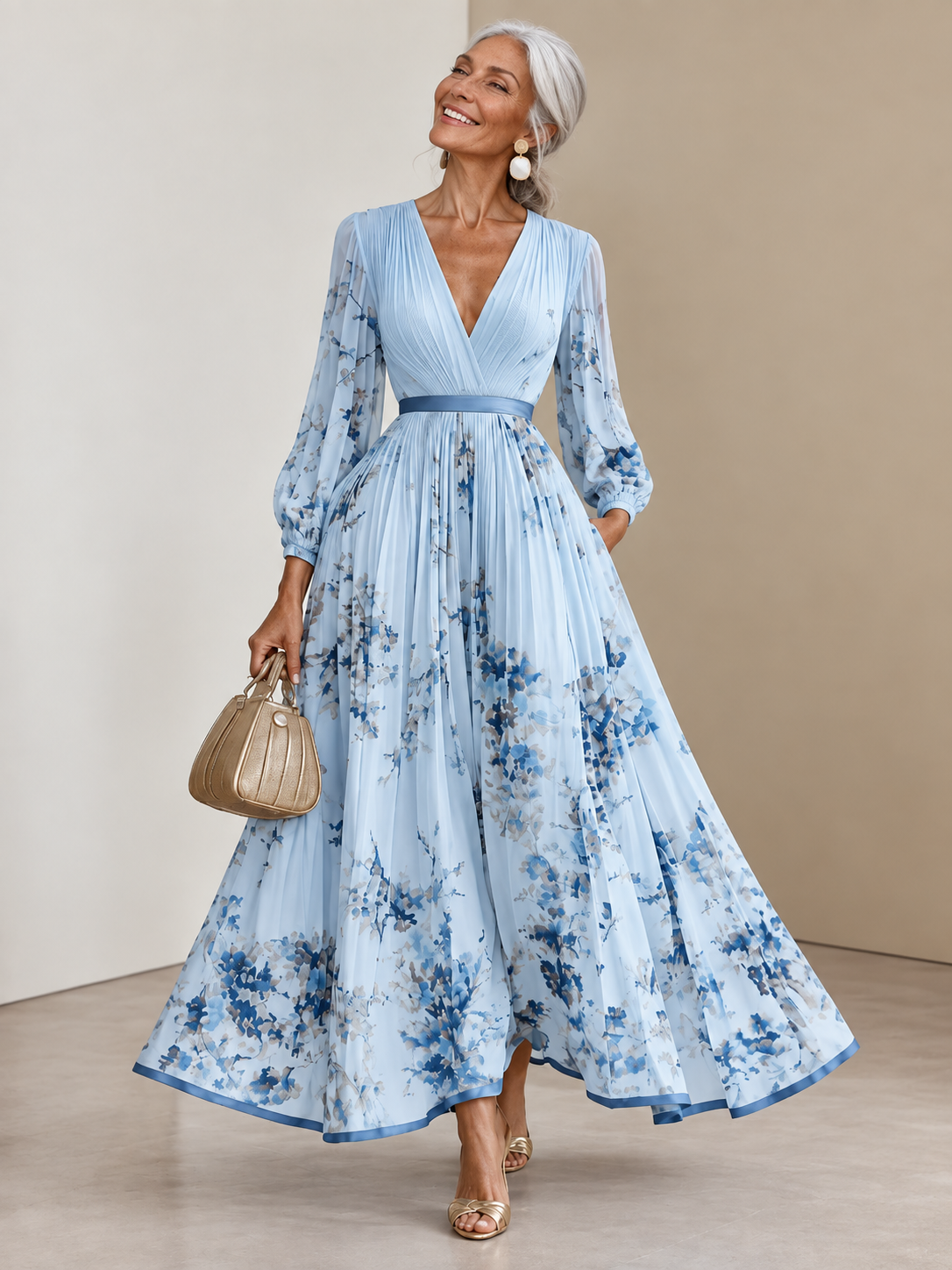 Tecla | Vestido Largo Estampado con Escote en V