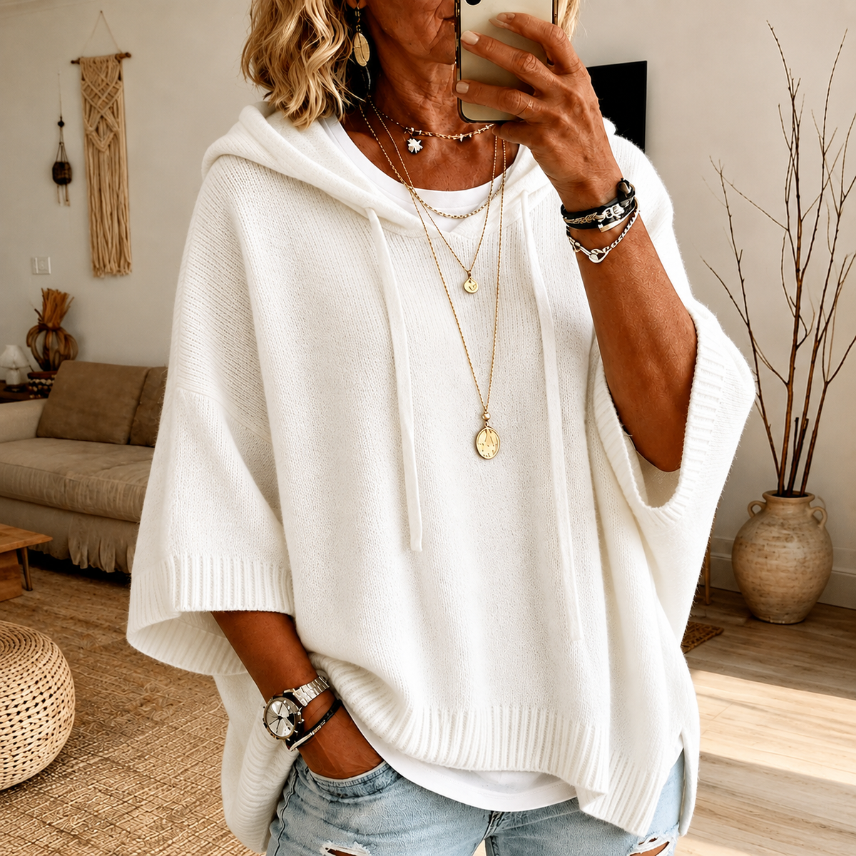 Jersey poncho blanco