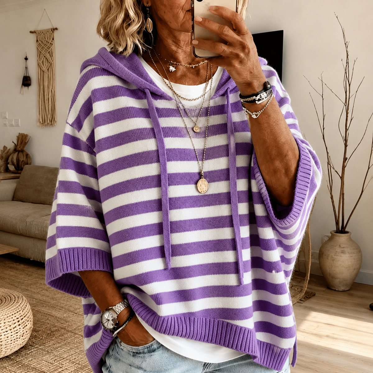 Jersey poncho de rayas violeta