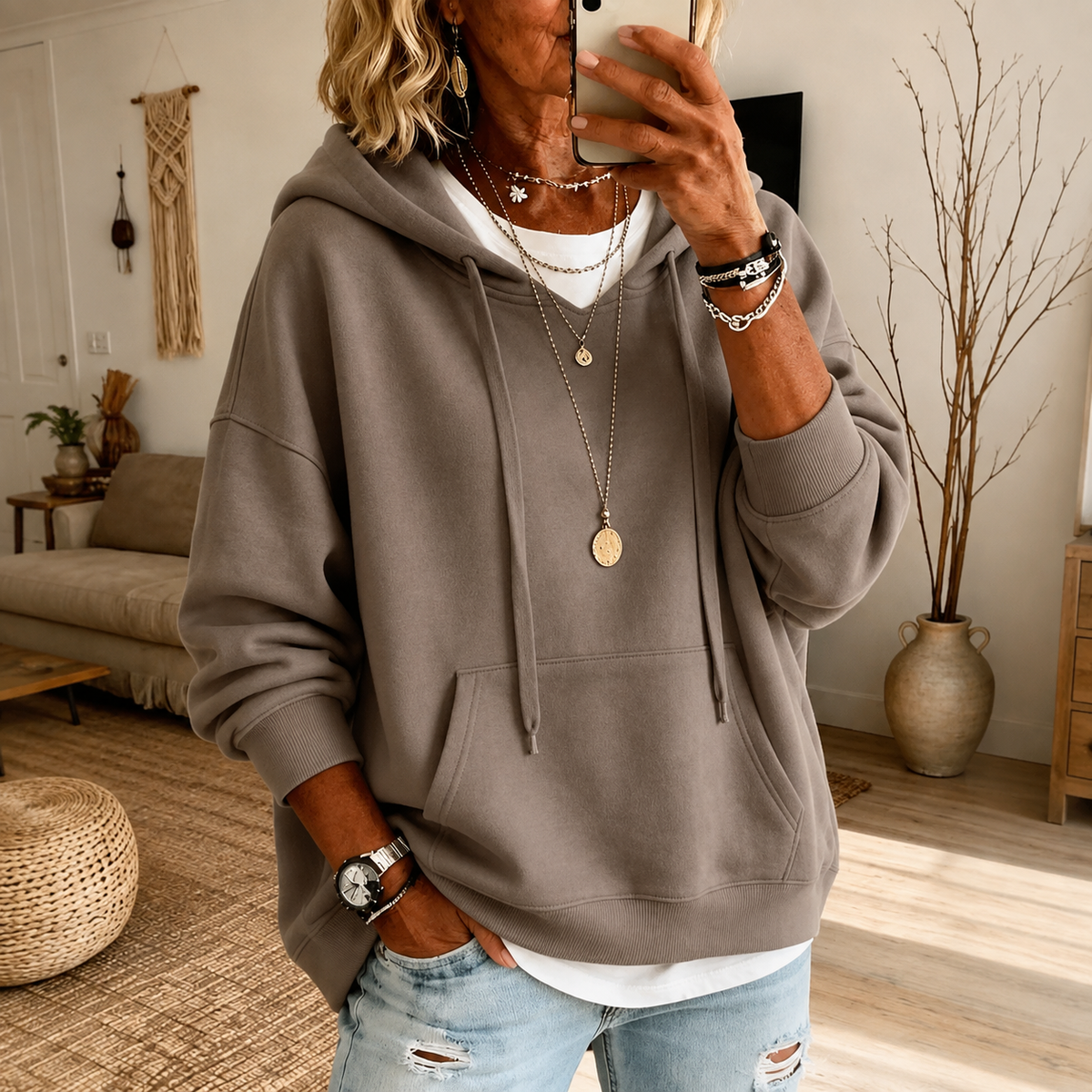 Sudadera con capucha taupe
