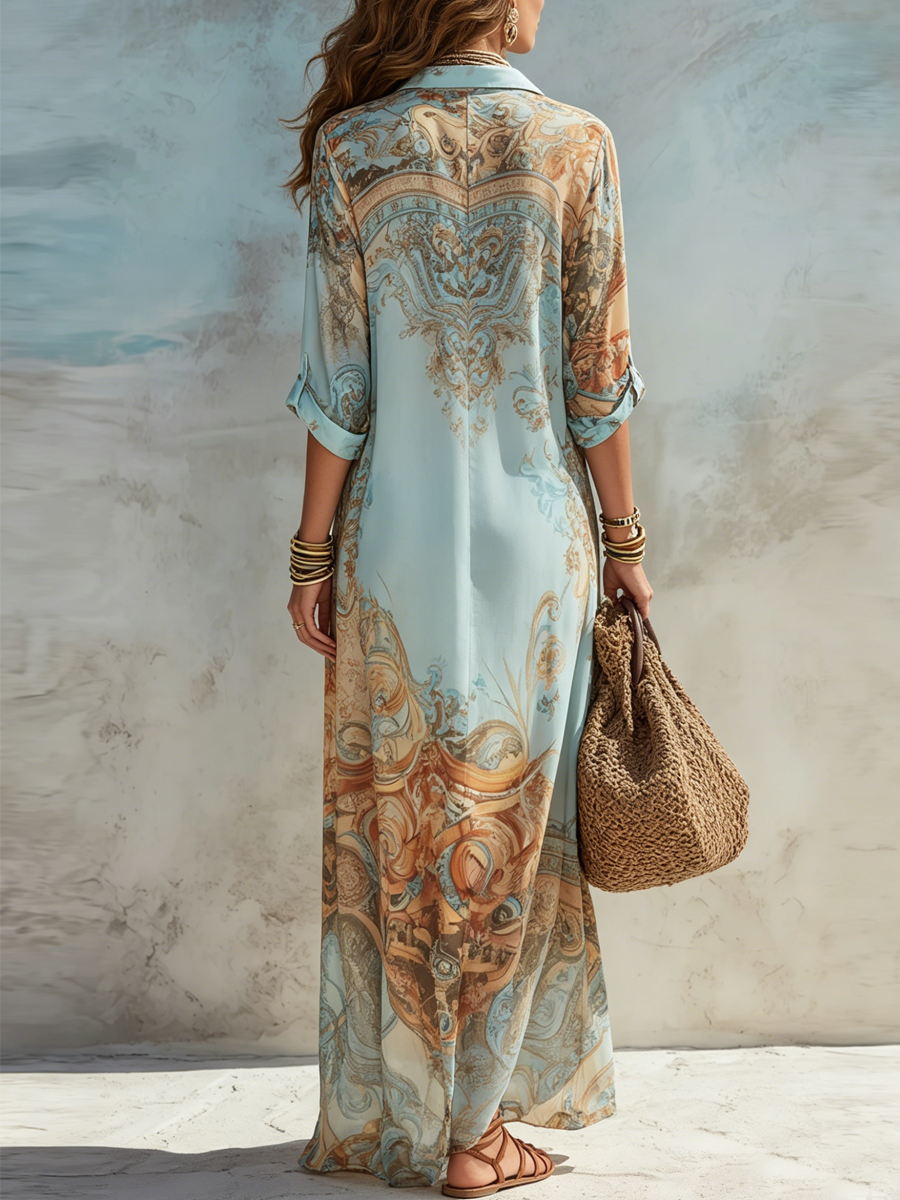 Tomasa | Vestido Largo Floral Azul de Vacaciones