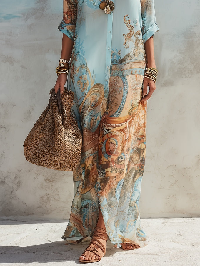 Tomasa | Vestido Largo Floral Azul de Vacaciones