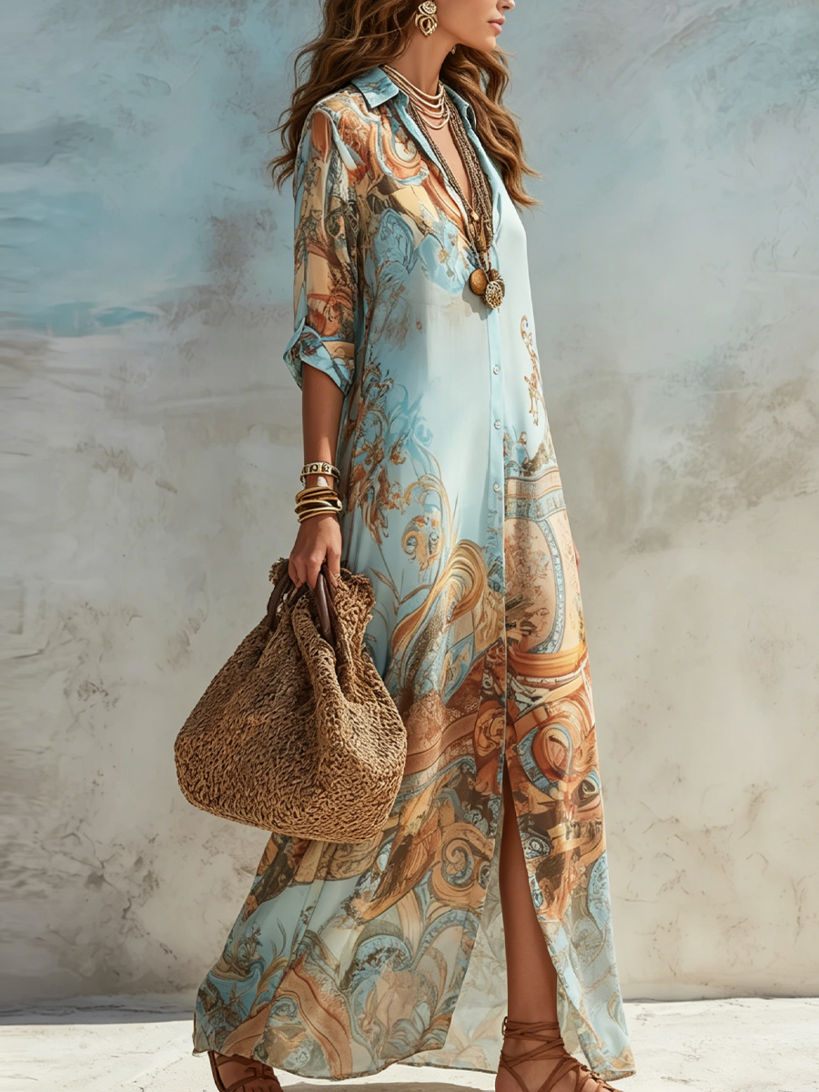 Tomasa | Vestido Largo Floral Azul de Vacaciones
