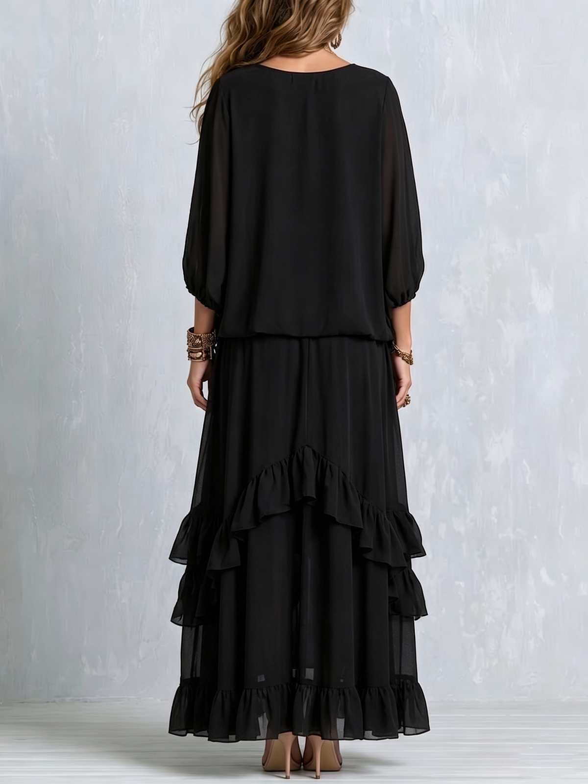 Elvira | Conjunto de Blusa de Gasa y Falda con Volantes