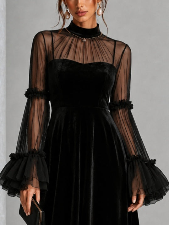 Estefanía | Vestido Midi de Terciopelo Plisado