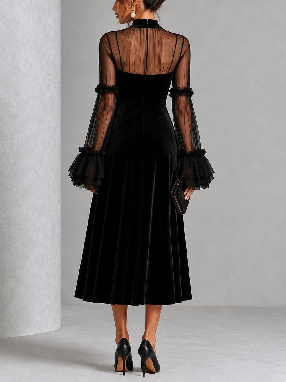 Estefanía | Vestido Midi de Terciopelo Plisado