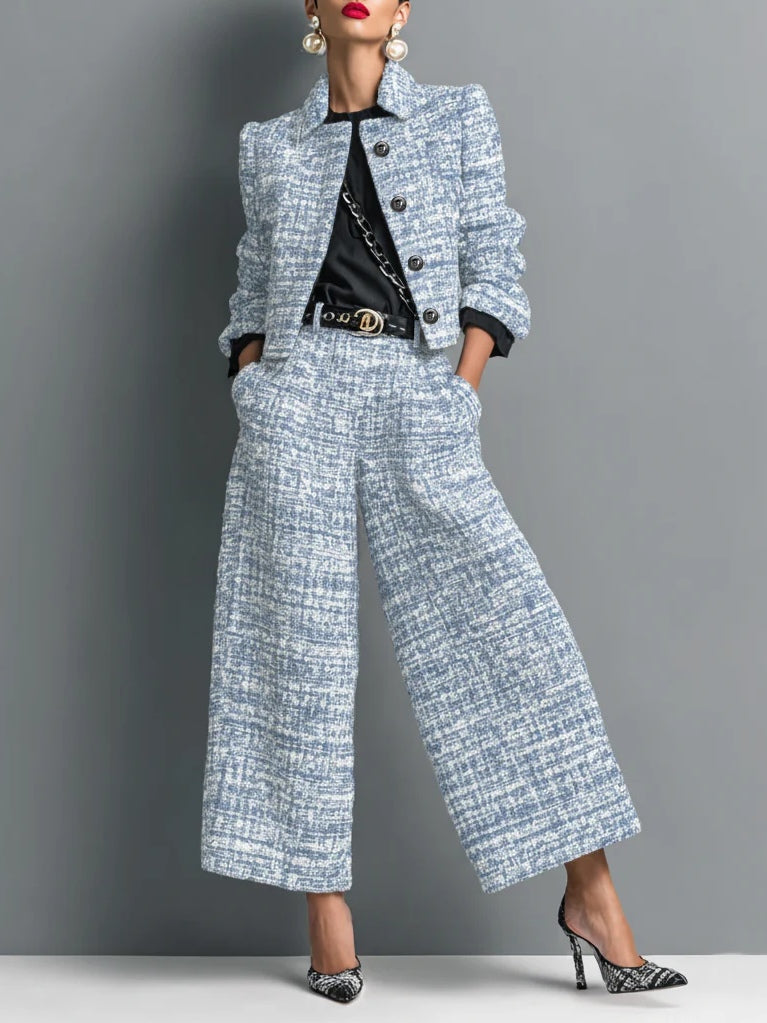 Nicanora | Conjunto de Tweed con Chaqueta Corta y Pantalón Ancho