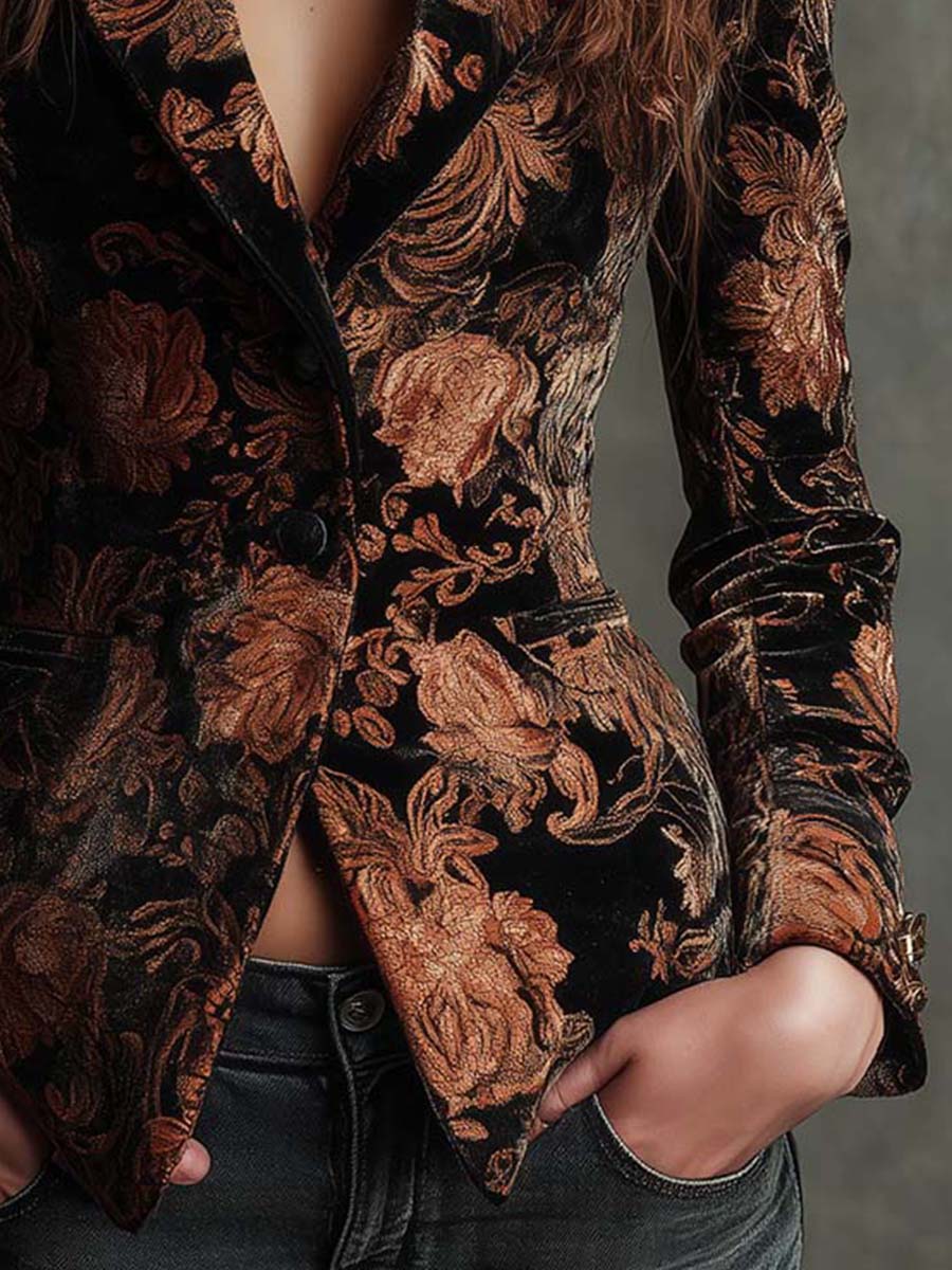 Belén | Chaqueta Floral Negra y Bronce