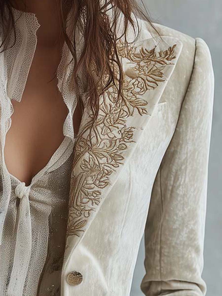 Constanza | Chaqueta Marfil Bordada