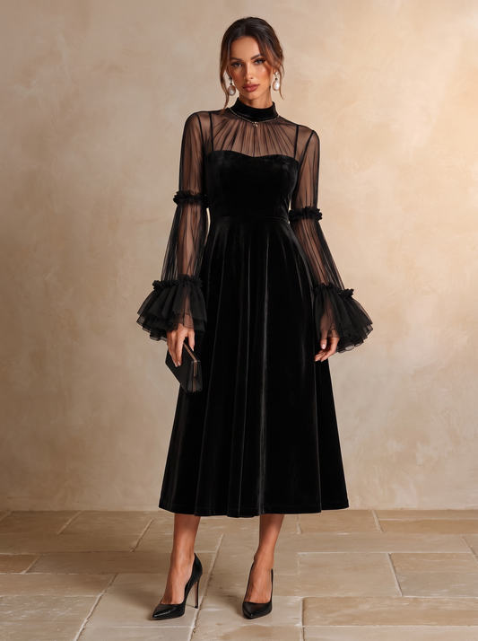 Estefanía | Vestido Midi de Terciopelo Plisado