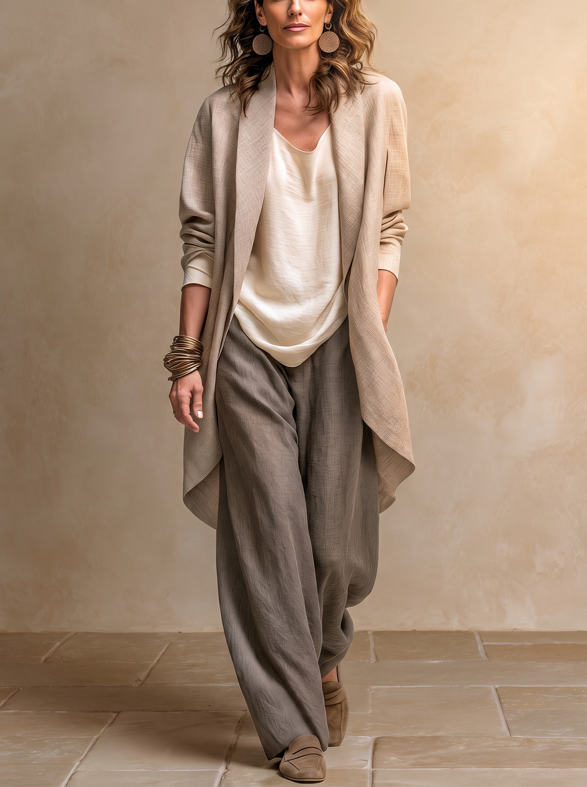 Consuelo | Conjunto de Tres Piezas Beige y Gris