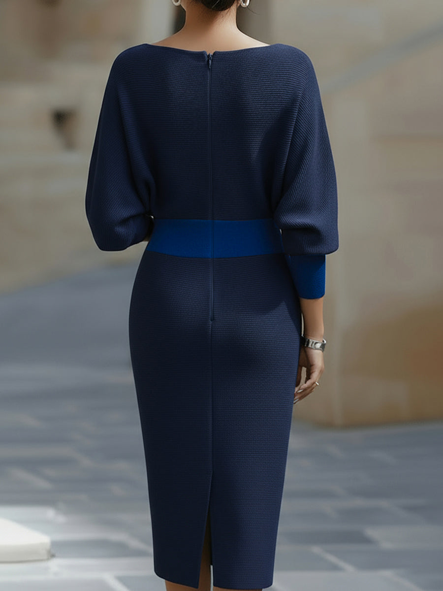 Nazaria | Vestido Midi Drapeado de Mangas Murciélago