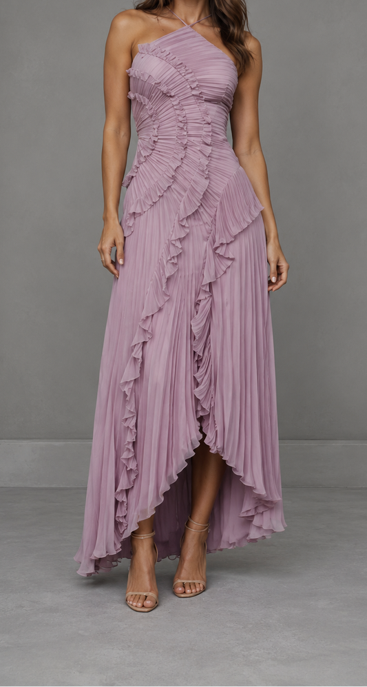 Ana | Vestido Largo Plisado con Volantes
