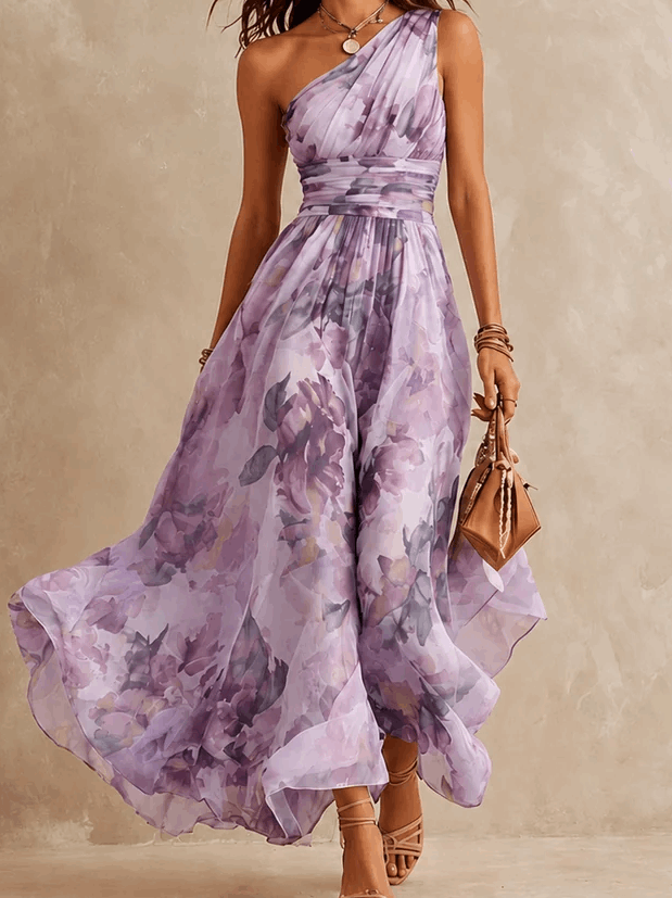 Iluminada | Vestido Largo Floral de un Hombro
