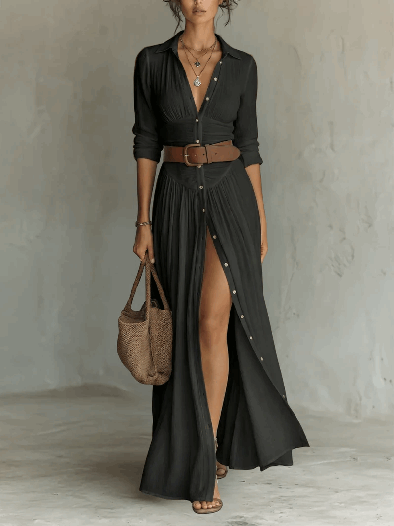 Secundina | Vestido Camisero Largo con Cinturón