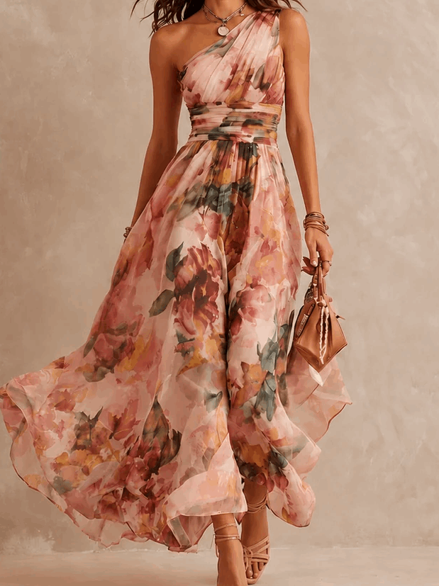 Iluminada | Vestido Largo Floral de un Hombro