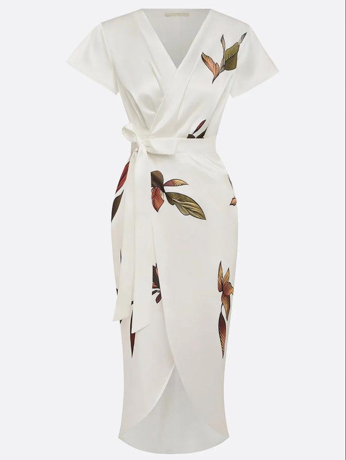 Justa | Vestido Midi Cruzado con Estampado de Hojas