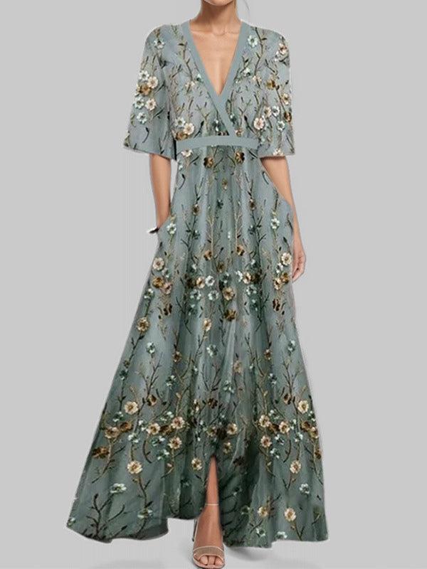 Inocencia | Vestido Largo Elegante con Mangas Tres Cuartos