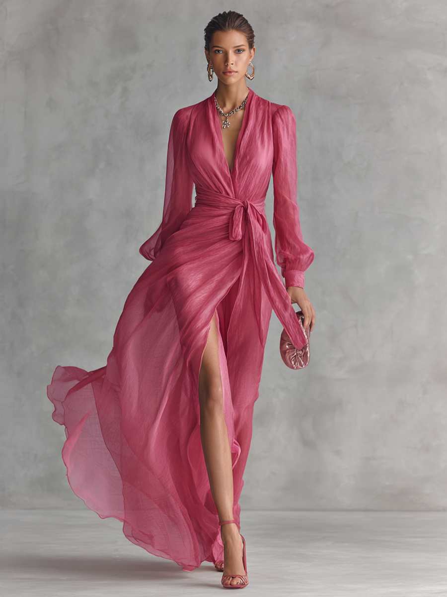 Azahara | Vestido Largo de Gasa con Perlas