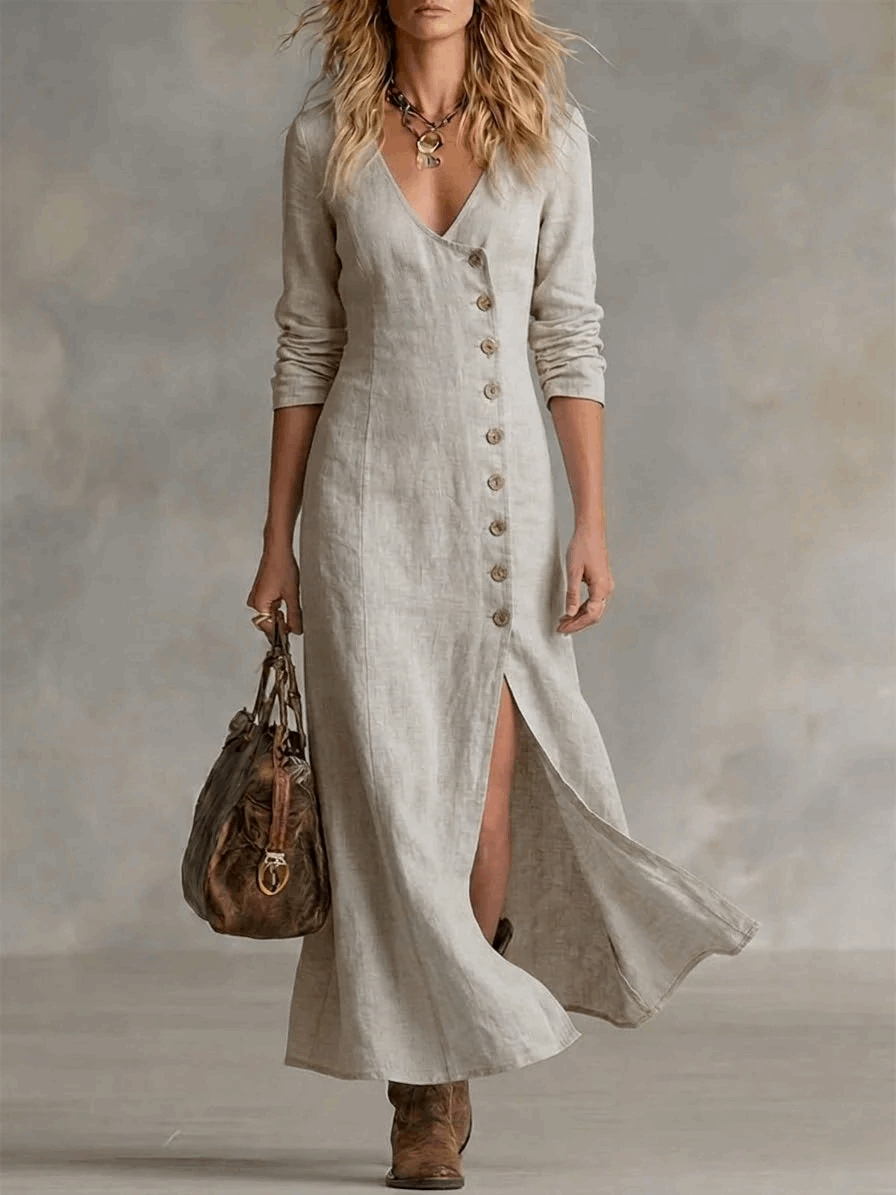 Edelmira | Vestido Largo Abotonado con Abertura