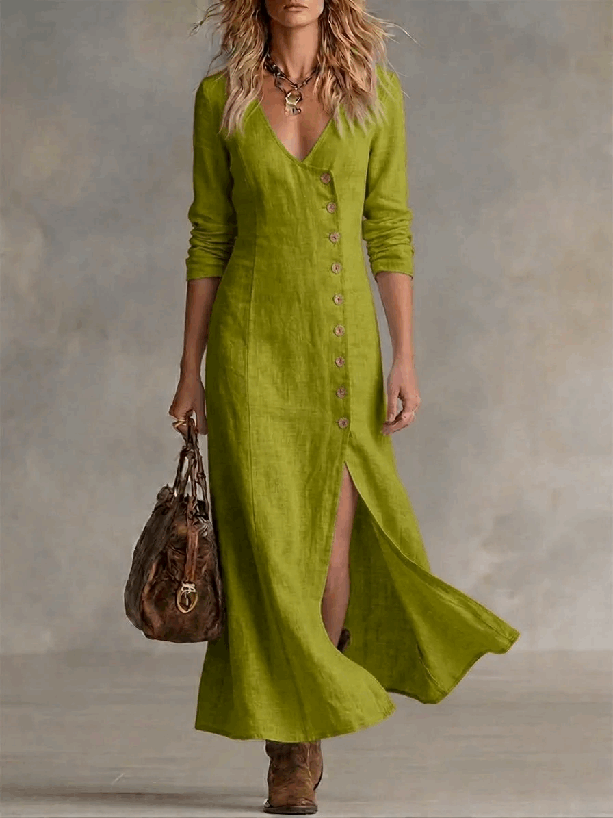 Edelmira | Vestido Largo Abotonado con Abertura