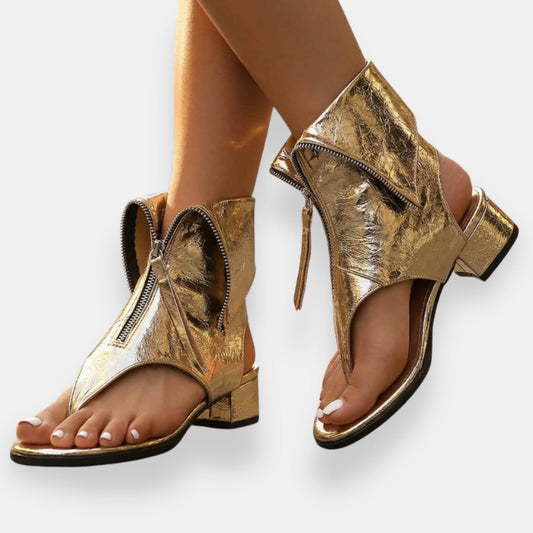 Esmeralda | Sandalias Metalizadas con Cremallera