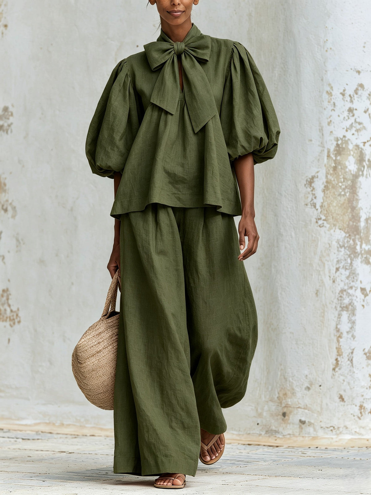Mauricia | Conjunto de Top con Lazo y Pantalón Ancho