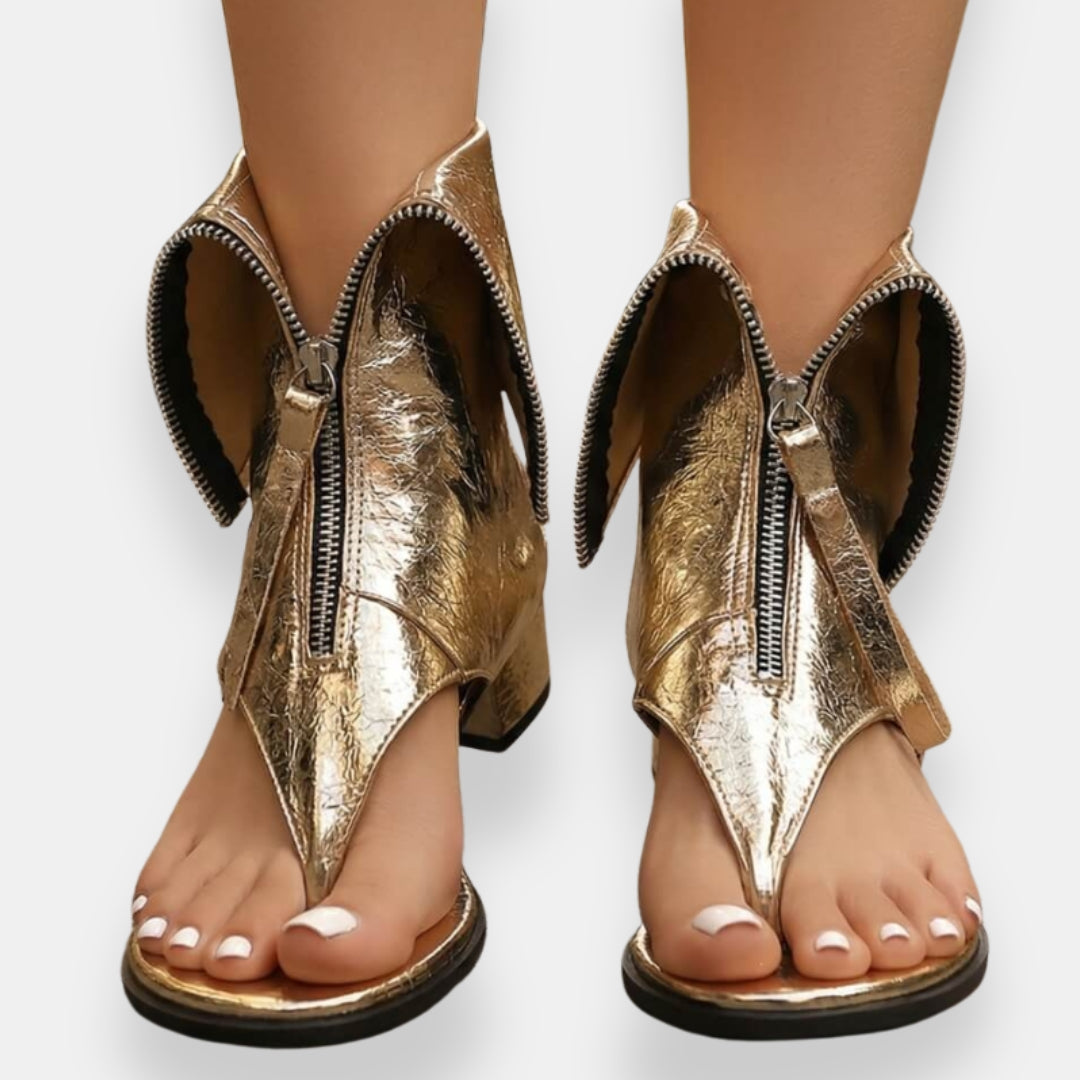 Esmeralda | Sandalias Metalizadas con Cremallera